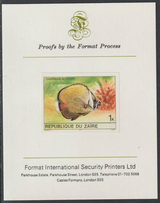 Zaire 1980 Tropical Fish 1c imperf mounted on Format International proof card