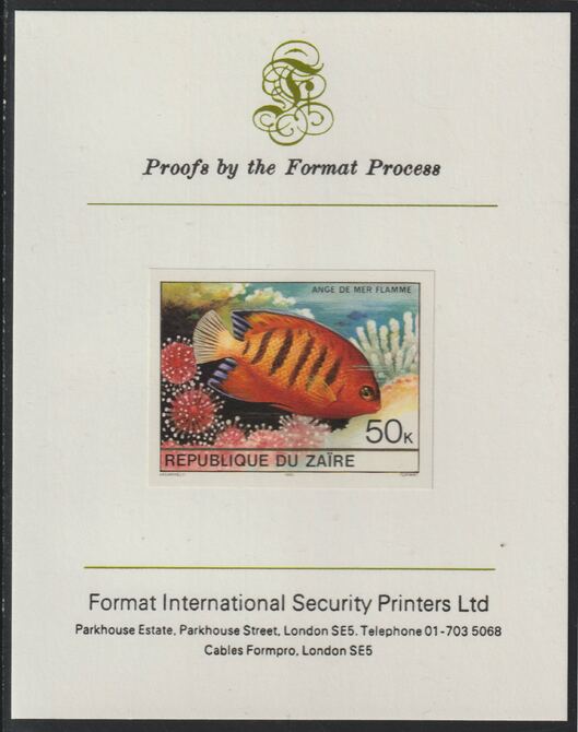 Zaire 1980 Tropical Fish 50c imperf mounted on Format International proof card