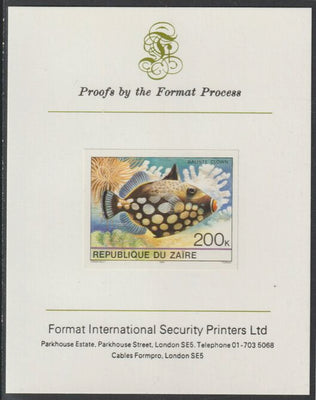 Zaire 1980 Tropical Fish 200c imperf mounted on Format International proof card