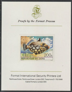 Zaire 1980 Tropical Fish 200c imperf mounted on Format International proof card