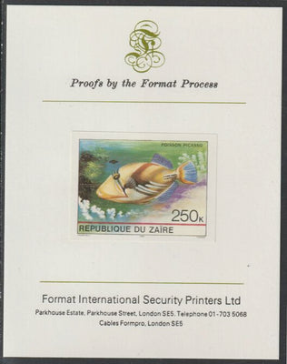 Zaire 1980 Tropical Fish 250c imperf mounted on Format International proof card