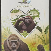 Madagascar 2017 Animal Protection - Gorillas perf deluxe sheet containing one heart shaped value unmounted mint