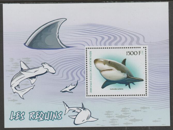 Ivory Coast 2017 Sharks perf m/sheet containing one value unmounted mint