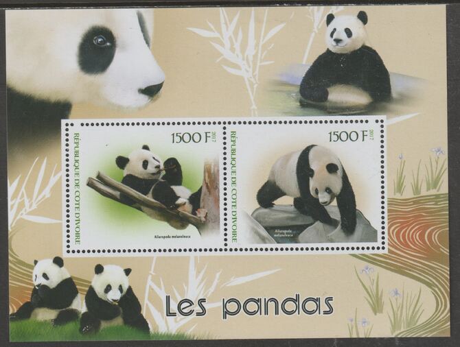 Ivory Coast 2017 Pandas perf sheetlet containing two values unmounted mint