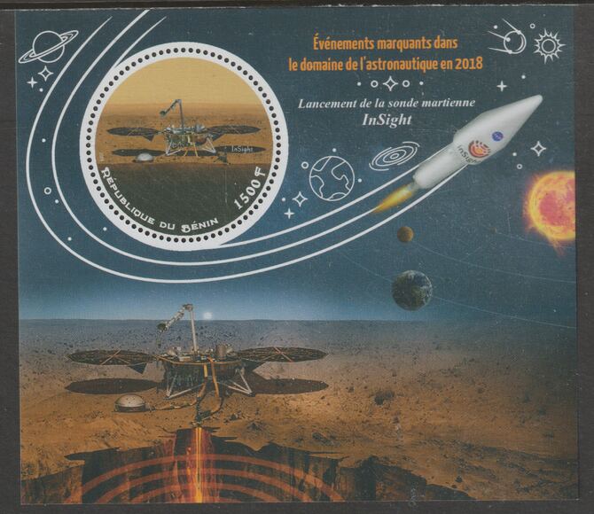 Benin 2018 Important Space Events - InSight Mission perf deluxe m/sheet containing one circular value unmounted mint