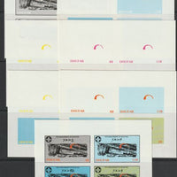 Dhufar 1982 75th Anniversary of Scouting sheet of 4 values - the set of 7 imperf progressive proofs comprising the 4 individual colours, 2, 3 and all 4 colour composites unmounted mint