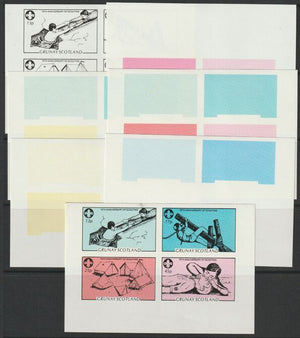 Grunay 1982 75th Anniversary of Scouting sheet of 4 values - the set of 7 imperf progressive proofs comprising the 4 individual colours, 2, 3 and all 4 colour composites unmounted mint