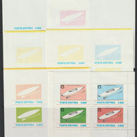 Eritrea 1982 75th Anniversary of Scouting sheet of 4 values - part set of 5 imperf progressive proofs comprising 3 individual colours, 2 & 3 colour composites plus the perforated issued sheet, all unmounted mint