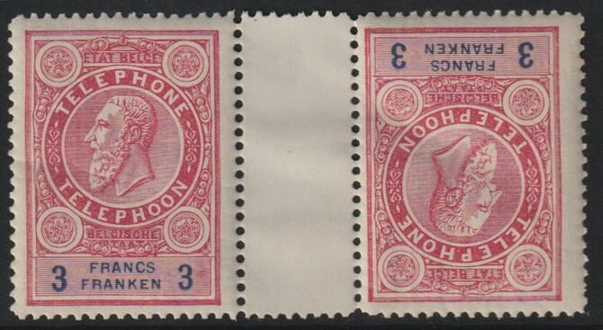 Belgium 1891 Telephone 3f tete-beche pair unmounted mint