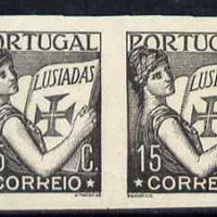 Portugal 1931 Lusiad 15c black imperf pair on gummed paper, unmounted mint as SG 839