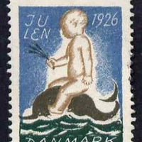 Cinderella - Denmark 1926 Christmas seal (Boy riding a Dolphin) unused without gum