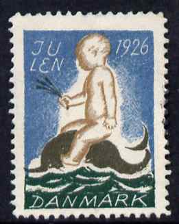 Cinderella - Denmark 1926 Christmas seal (Boy riding a Dolphin) unused without gum