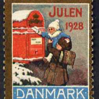 Cinderella - Denmark 1928 Christmas seal (Child posting letter) unused without gum