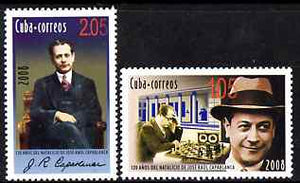 Cuba 2008 120th Birth Anniversary of Jose Raul Capablanca, World Chess Champion perf set of 2 unmounted mint