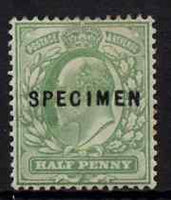 Great Britain 1902-11 KE7 1/2d yellow-green overprinted with SPECIMEN (type 22) fine mounted mint, SG spec M2t/3s cat £200