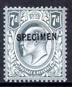 Great Britain 1902-11 KE7 7d grey-black overprinted with SPECIMEN (type 26) fine mounted mint, SG spec M38s (ex NPM archives) cat £250