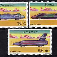 Somalia 2001 Rocket Cars perf set of 3 unmounted mint. Note this item is privately produced and is offered purely on its thematic appeal Michel 860-62