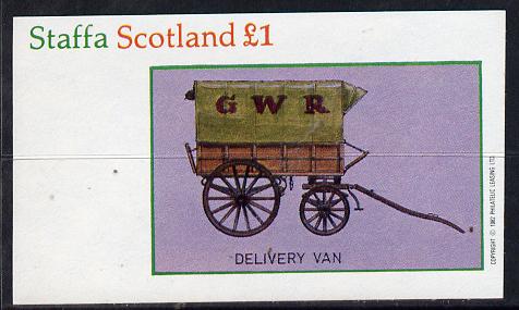 Staffa 1982 Horse Drawn Wagons (GWR,Delivery Van) imperf souvenir sheet (£1 value) unmounted mint