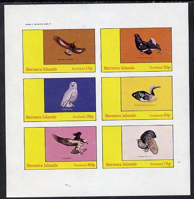 Bernera 1982 Birds #12 (Golden Eagle, Snowy Owl, Grouse etc) imperf set of 6 values (15p to 75p) unmounted mint