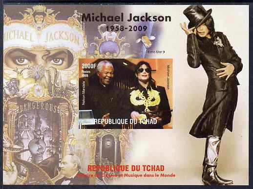 Chad 2009 Michael Jackson #2 with Nelson Mandela imperf s/sheet unmounted mint. Note this item is privately produced and is offered purely on its thematic appeal.