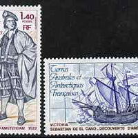 French Southern & Antarctic Territories 1980 Sebastian de El Cano (Discoverer of Amsterdam Is) perf set of 2 unmounted mint SG 141-2