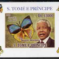 St Thomas & Prince Islands 2009 Nelson Mandela & Butterfly #1 individual imperf deluxe sheet unmounted mint. Note this item is privately produced and is offered purely on its thematic appeal