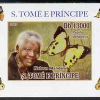 St Thomas & Prince Islands 2009 Nelson Mandela & Butterfly #2 individual imperf deluxe sheet unmounted mint. Note this item is privately produced and is offered purely on its thematic appeal