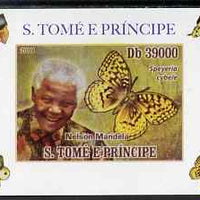 St Thomas & Prince Islands 2009 Nelson Mandela & Butterfly #4 individual imperf deluxe sheet unmounted mint. Note this item is privately produced and is offered purely on its thematic appeal