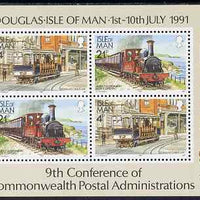 Isle of Man 1991 Commonwealth Postal Administration Conference (Loco & Tram) m/sheet unmounted mint, SG MS 484