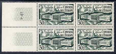 France 1952 Council of Europe 30f green marginal block of 4 unmounted mint, SG 1145