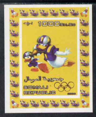 Somalia 2006 Beijing Olympics (China 2008) #12 - Donald Duck Sports - American Football imperf individual deluxe sheet unmounted mint. Note this item is privately produced and is offered purely on its thematic appeal