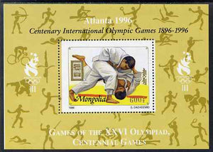 Mongolia 1996 Atlanta Olympics - Judo 600t perf m/sheet additionally overprinted for Olympic Centenary unmounted mint SG MS 2558b