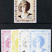 Chad 1997 Princess Diana 250f series #4 imperf deluxe sheet the set of 5 progressive proofs comprising the 4 individual colours plus all 4-colour composite, unmounted mint.