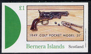 Bernera 1982 Pistols (Colt Pocket 31) imperf souvenir sheet (£1 value) unmounted mint