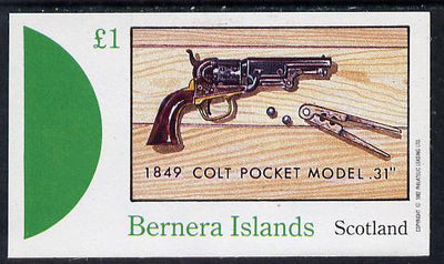 Bernera 1982 Pistols (Colt Pocket 31) imperf souvenir sheet (£1 value) unmounted mint