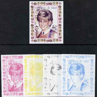 Chad 1997 Princess Diana 300f series #4 imperf deluxe sheet the set of 5 progressive proofs comprising the 4 individual colours plus all 4-colour composite, unmounted mint.