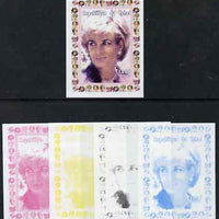 Chad 1997 Princess Diana 300f series #5 imperf deluxe sheet the set of 5 progressive proofs comprising the 4 individual colours plus all 4-colour composite, unmounted mint.