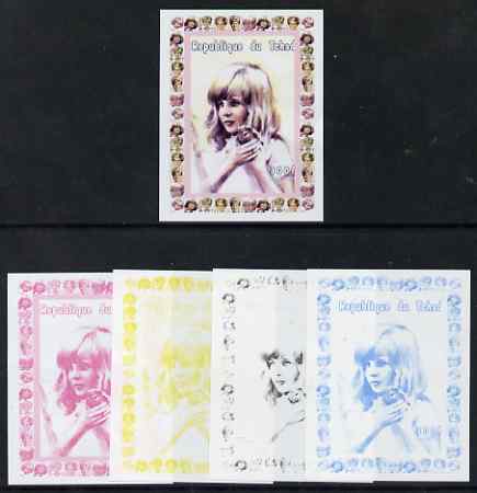 Chad 1997 Princess Diana 300f series #6 imperf deluxe sheet the set of 5 progressive proofs comprising the 4 individual colours plus all 4-colour composite, unmounted mint.