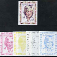 Chad 1997 Princess Diana 300f series #7 imperf deluxe sheet the set of 5 progressive proofs comprising the 4 individual colours plus all 4-colour composite, unmounted mint.