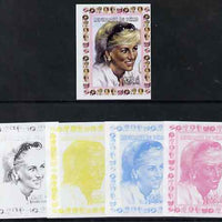 Chad 1997 Princess Diana 450f series #2 imperf deluxe sheet the set of 5 progressive proofs comprising the 4 individual colours plus all 4-colour composite, unmounted mint.