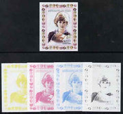 Chad 1997 Princess Diana 450f series #3 imperf deluxe sheet the set of 5 progressive proofs comprising the 4 individual colours plus all 4-colour composite, unmounted mint.