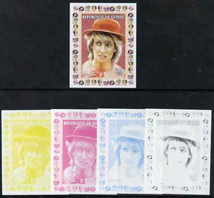 Guinea - Conakry 1997 Princess Diana 200f series #1 imperf deluxe sheet the set of 5 progressive proofs comprising the 4 individual colours plus all 4-colour composite, unmounted mint