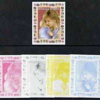 Guinea - Conakry 1997 Princess Diana 200f series #2 imperf deluxe sheet the set of 5 progressive proofs comprising the 4 individual colours plus all 4-colour composite, unmounted mint