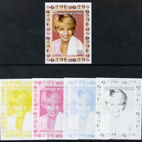 Guinea - Conakry 1997 Princess Diana 200f series #3 imperf deluxe sheet the set of 5 progressive proofs comprising the 4 individual colours plus all 4-colour composite, unmounted mint