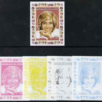 Guinea - Conakry 1997 Princess Diana 200f series #6 imperf deluxe sheet the set of 5 progressive proofs comprising the 4 individual colours plus all 4-colour composite, unmounted mint