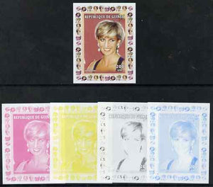 Guinea - Conakry 1997 Princess Diana 200f series #8 imperf deluxe sheet the set of 5 progressive proofs comprising the 4 individual colours plus all 4-colour composite, unmounted mint