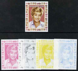 Guinea - Conakry 1997 Princess Diana 200f series #9 imperf deluxe sheet the set of 5 progressive proofs comprising the 4 individual colours plus all 4-colour composite, unmounted mint