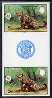 Belize 1983 WWF - Jaguar 5c (Jaguar Cub) imperf inter-paneau gutter pair from uncut proof sheet, unmounted mint, as SG 756