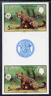 Belize 1983 WWF - Jaguar 5c (Jaguar Cub) imperf inter-paneau gutter pair from uncut proof sheet, unmounted mint, as SG 756