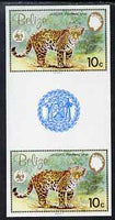 Belize 1983 WWF - Jaguar 10c (Adult Jaguar) imperf inter-paneau gutter pair from uncut proof sheet, unmounted mint, as SG 757